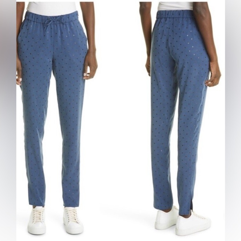 Akris punto Mike Split Hem Crepe Pants‎ Navy Polka Dot Joggers Size 16 NwoT
